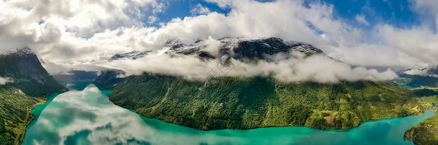 嘎朗湖全景美丽的自然挪威自然景观洛瓦尼特湖洛达尔山谷背景