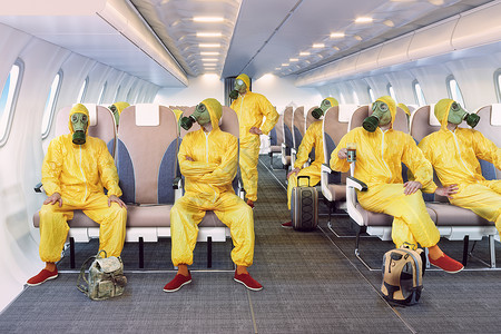飞机防毒面具人照片媒体混合背景图片