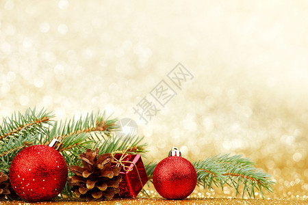 圣诞卡与冷杉装饰闪光的背景带有装饰的圣诞卡背景图片