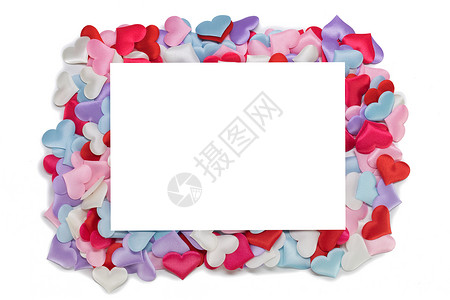许多缎子五颜六色的心边框背景情人节情人节恭喜卡许多缎子心的背景图片