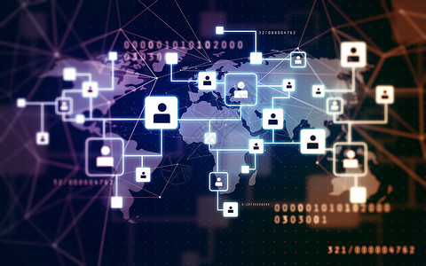 人力资源和社会保障局通信连接技术世界各地社交网络的虚拟图标,深蓝色背景上的世界上社交网络的虚拟图标设计图片