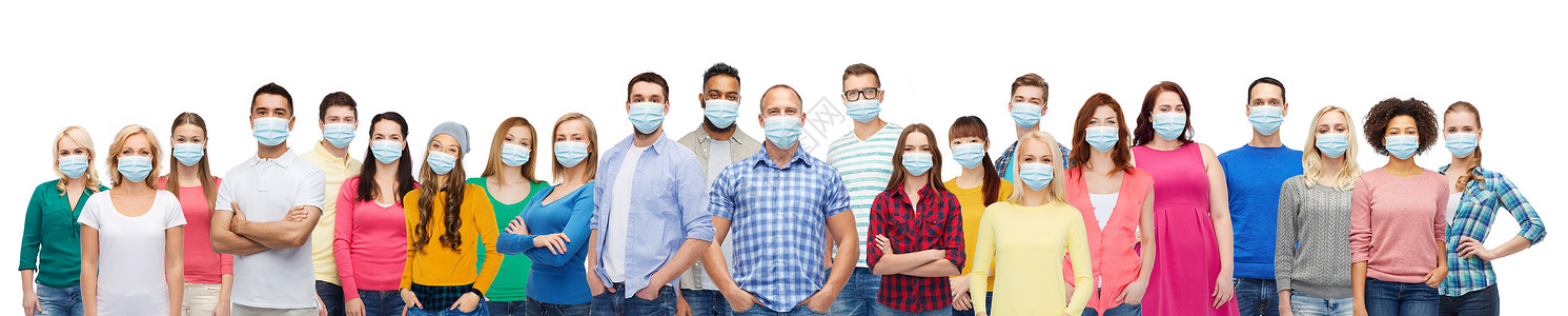 健康安全大流行群戴防护医学面具的人,以防止病戴医用口罩的人免受病感染图片