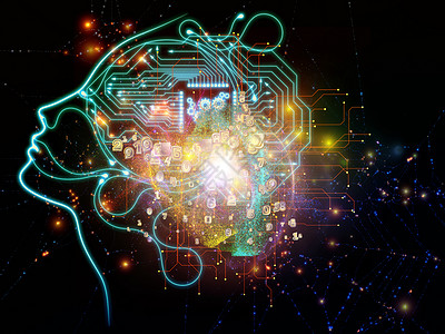 虚拟思维系列人头与CPU件集成人工智能现代技术计算机科学的上图片