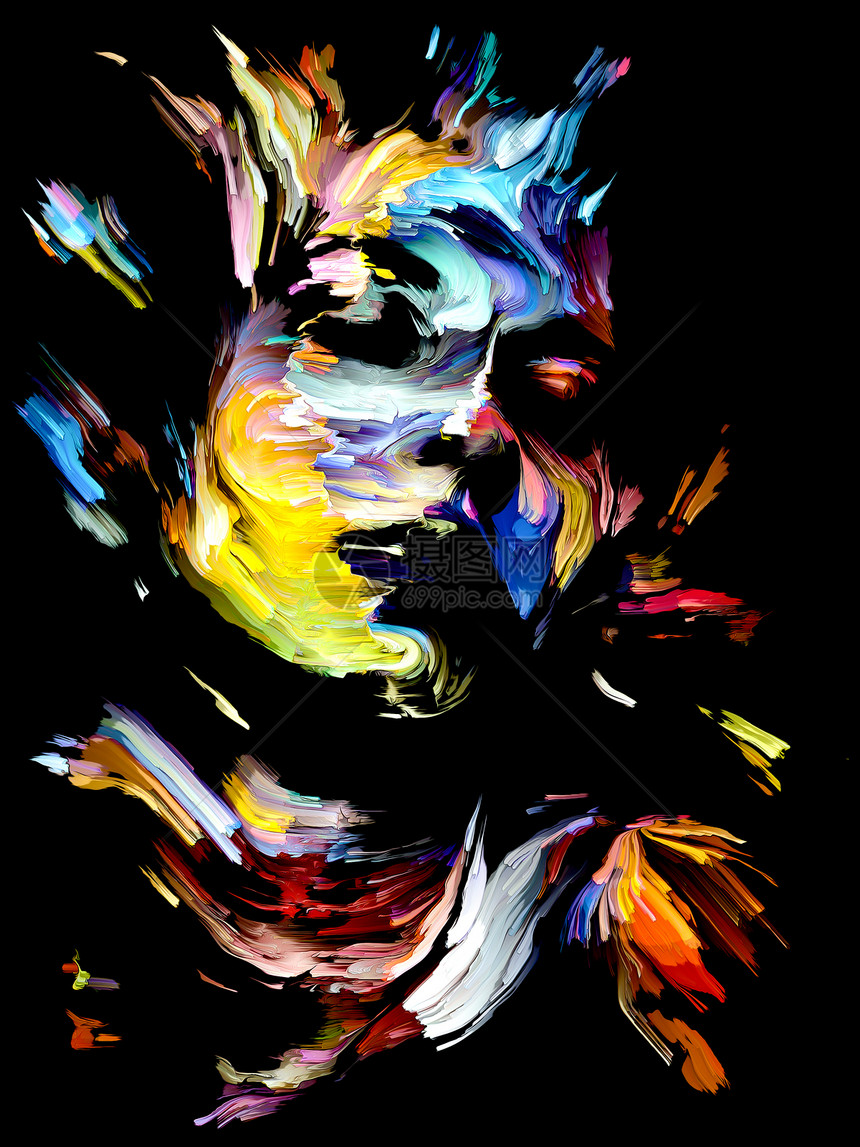 丰富的彩色涂料系列艺术能量创造力情感的抽象肖像图片