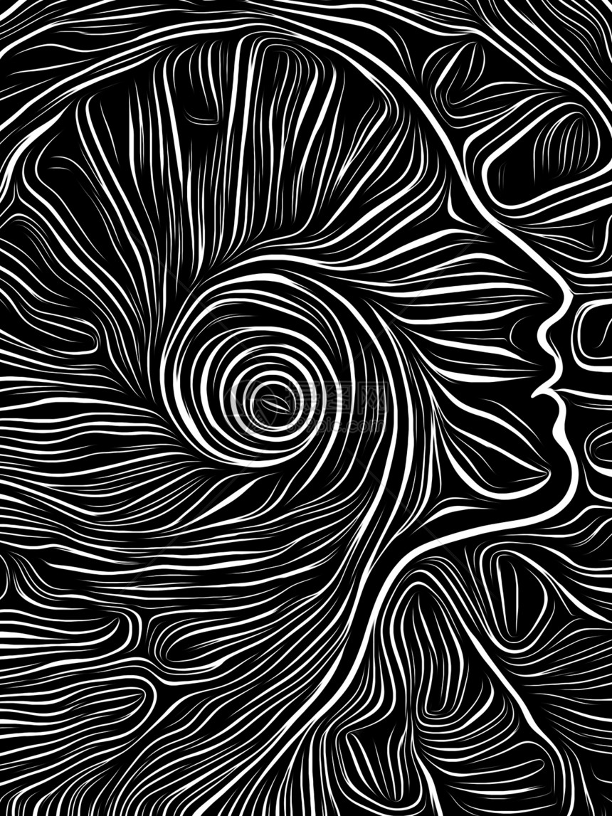 人的脸融合黑白木刻图案中关于思想意识理人类戏剧的黑白诗歌系列图片