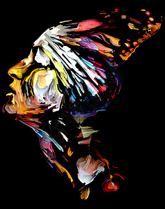 内部油漆系列艺术能量创造力情感飞行的抽象女肖像背景图片