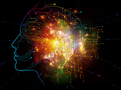 虚拟思维系列人头与CPU件集成人工智能现代技术计算机科学的上图片