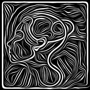 数字划痕板生命线系列与人类戏剧诗歌内符号相结合的人类轮廓木刻图案的背景图片