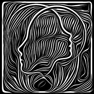 脸木刻生命线系列人的轮廓木刻图案的成,用于人类戏剧诗歌内部符号的项目图片