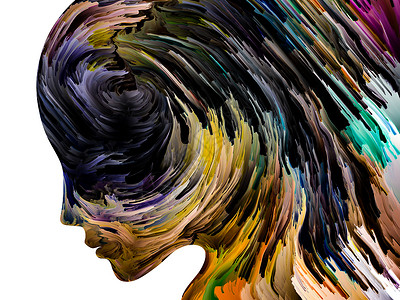 令人安的想法系列厚厚的油漆人体面部轮廓内运动关于内心世界心灵心理抑郁焦虑心理疾病创造力抽象艺术的艺术作图片