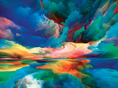 色彩的远景逃避现实系列与山水画想象力创造力艺术有关的超现实日落日出颜色纹理的创造安排背景图片