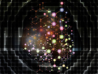 量子结构分子结构系列关于科学技术的抽象原子进入晶体网络的安排设计图片