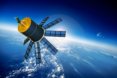 穿梭机环绕地球的太空卫星设计图片