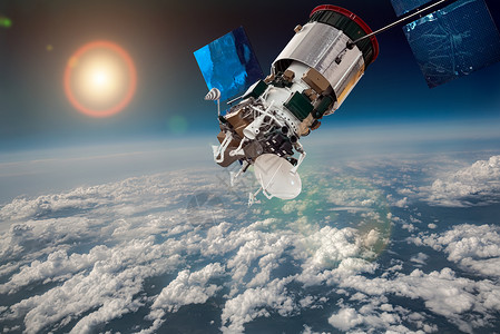 洛带古镇五凤楼环绕地球的太空卫星这幅图像的元素由美国宇航局提供设计图片