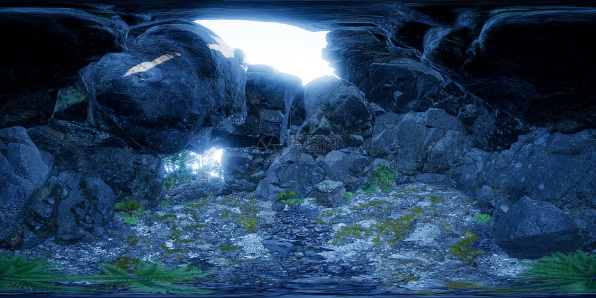 丛林中热带洞穴内的VR360相机,有手掌太阳光准备虚拟现实中用丛林中热带洞穴内的VR360相机,有手掌太阳光图片