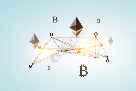 蓝色背景上的Etalum密码货币图标三维渲染密码货币图片