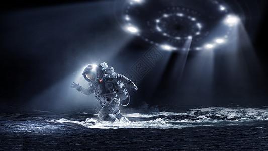 宇航员穿着宇航服水里跑宇航员跑得很快背景图片