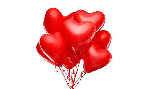 假日,情人节派装饰红色氦心形气球白色背景红色心形氦气球白色上背景图片