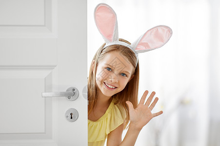兔子耳朵女孩可爱的幸福的高清图片