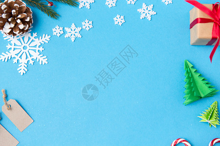 新诞节礼品盒标签装饰蓝色背景诞礼物高清图片