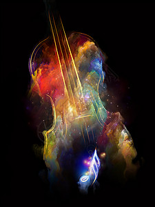 超现实小提琴,星云音符成的音乐表演艺术背景图片