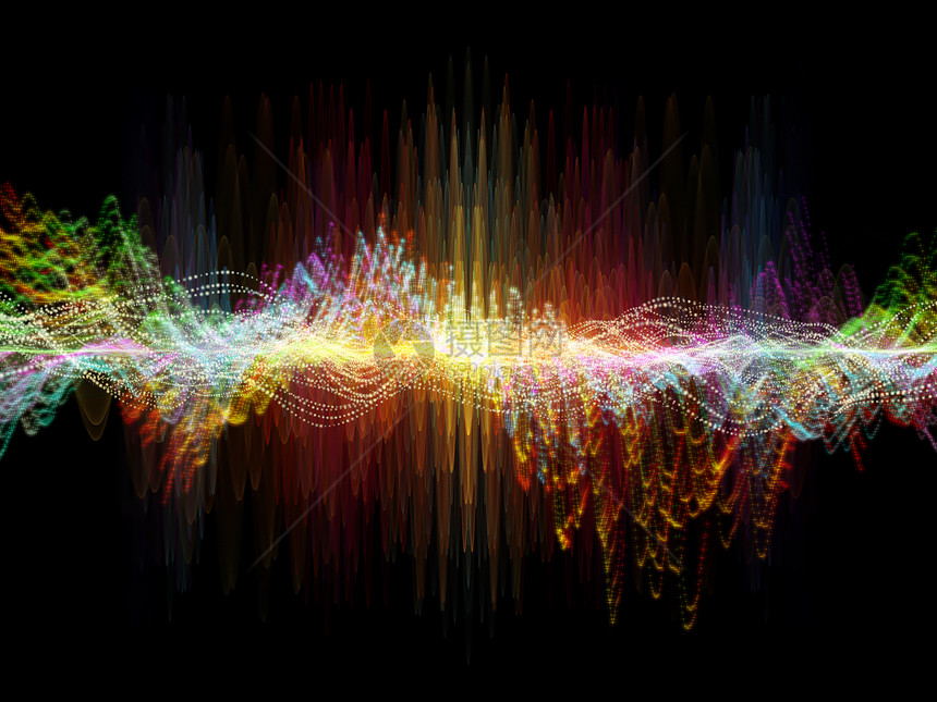波函数序列由彩色正弦振动光分形元素成,与声音均衡器音乐频谱量子概率关的项目的背景图片