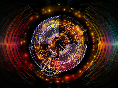 星体辉光系列由神的几何线占星术符号灯光成,灵魔法神秘主义的隐喻图片