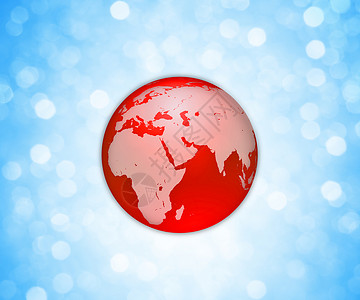 红色地球仪图标与世界上的蓝色博克背景图片