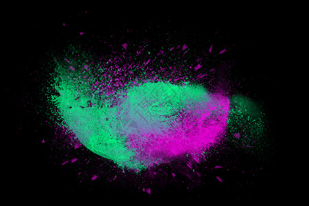 名片紫色绿色灰彩色粉末涂料黑色黑暗背景上爆炸的冻结运动彩色尘埃云的抽象粒子爆炸屏幕保护程序,壁纸,刷子背景
