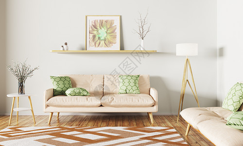客厅现代室内,沙发架子地毯落地灯3D渲染图片