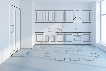 厨房规划,三维渲染厨房规划图片