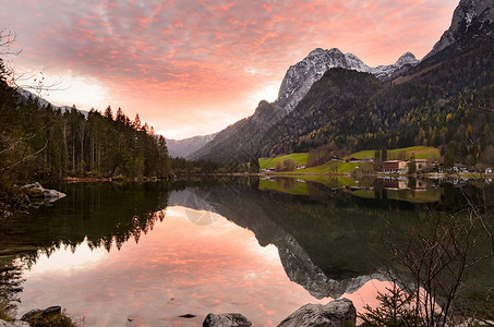 阿尔卑斯湖腹地,德国高山湖,内苏秋日落景观,巴伐利亚,德国图片
