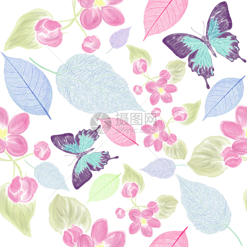 无缝花图案与butterfly无尽的纹理为您的无缝花卉图案与butterfly图片