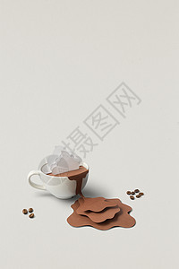 创意照片的杯子与飞溅咖啡制成的纸灰背景图片
