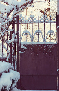 冬季大门冬季的花园大门图片