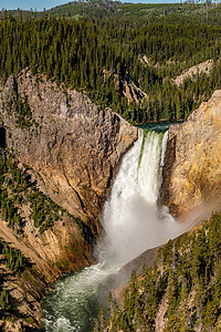 美国怀俄明州黄石公园大峡谷中的瀑布风景高清图片素材