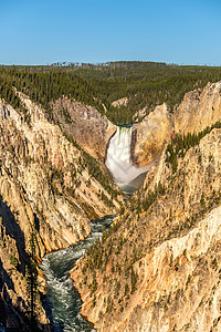 美国怀俄明州黄石公园大峡谷中的瀑布天空高清图片素材