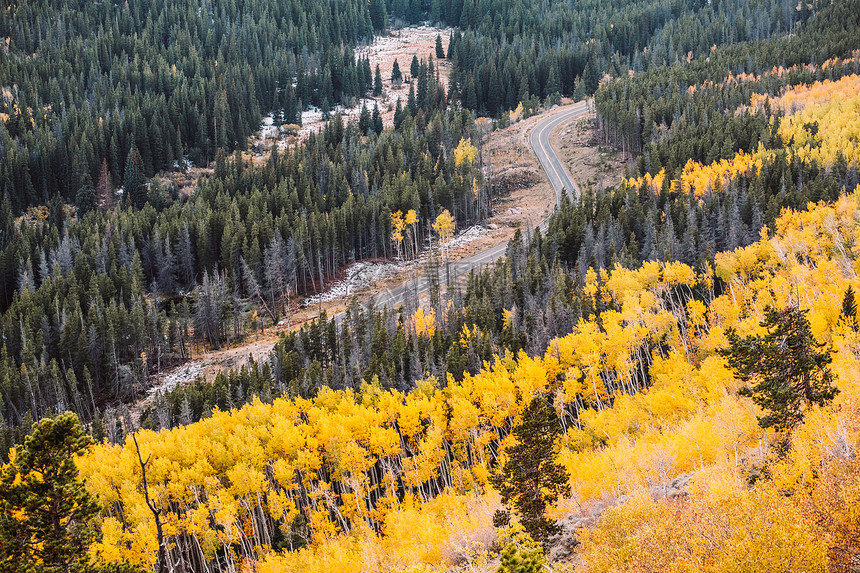 秋天的公路洛基山公园科罗拉多,美国图片