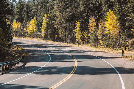 季节秋天冬天美国科罗拉多州的高速公路森林高清图片素材
