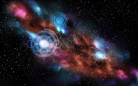 ,未来技术网络恒星星系夜空与虚拟投影中的网络投影图片