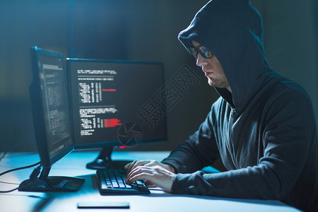 网络犯罪,黑客技术男黑客暗室编写代码用计算机病程序进行网络攻击黑客用计算机病进行网络攻击黑客用计背景图片