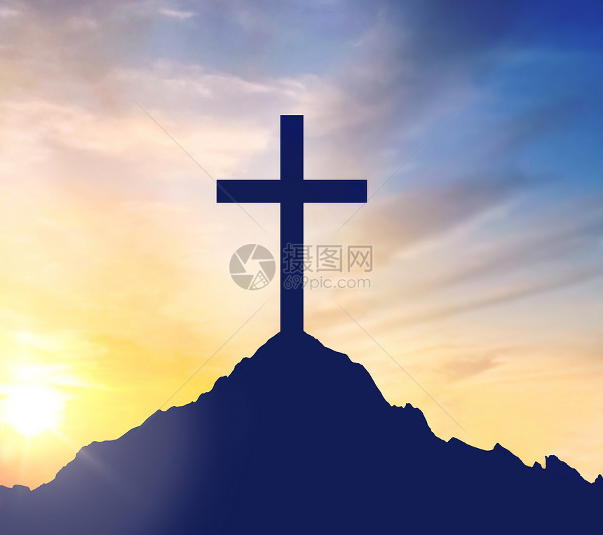 十字架,宗教基督教的十字架的轮廓加略山的天空背景天空上的加略山上十字架的轮廓天空上的加略山上十字架的轮廓图片