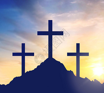 十字架,宗教基督教的三个十字架的轮廓加略山的天空背景加略山上三个十字架的轮廓加略山上三个十字架的轮廓背景图片