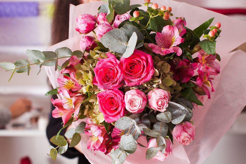 花店用粉红色的花时尚花花店用玫瑰花图片