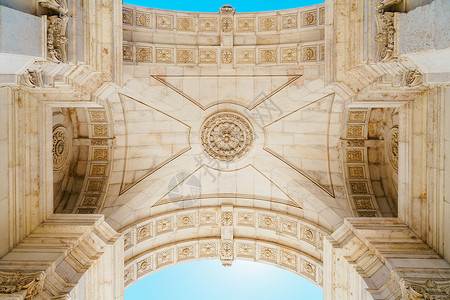 卢阿奥古斯塔拱门的建筑细节建于1755,位于葡萄牙里斯本市背景