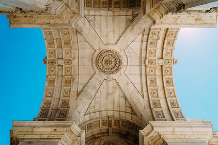 卢阿奥古斯塔拱门的建筑细节建于1755,位于葡萄牙里斯本市背景