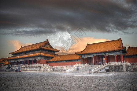 紫禁城世界上最大的宫殿建筑群位于北京市中心,靠近主广场紫禁城背景图片