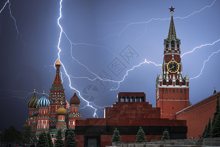 红色广场俄罗斯的主要象征莫斯科强大的雷击红色广场强大的雷击背景图片