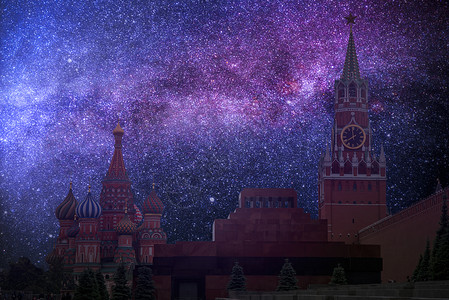 夜空的天体摄影红色广场俄罗斯的主要象征莫斯科夜空的天体摄影红色广场背景图片
