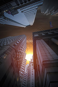 纽约市曼哈顿街鸟瞰黑白与摩天大楼,行人繁忙的交通纽约市曼哈顿美国高清图片素材